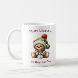 Cute Christmas teddy bear hug snowman mistletoe Coffee Mug