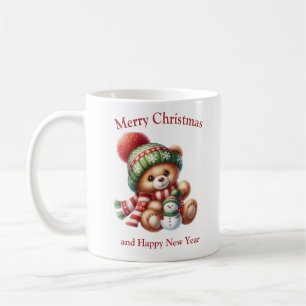Cute Christmas teddy bear hug snowman mistletoe Coffee Mug