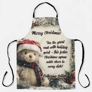 Cute Christmas Teddy Bear Illustration Design Apron