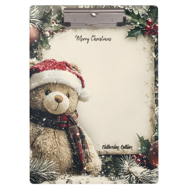 Cute Christmas Teddy Bear Illustration Design  Clipboard (Front)