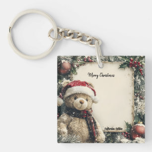 Cute Christmas Teddy Bear Illustration Design Key Ring