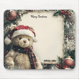 Cute Christmas Teddy Bear Illustration Design Mouse Mat