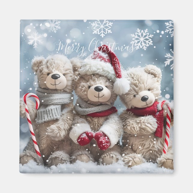 Cute Christmas Teddy Bear Magnet (Front)