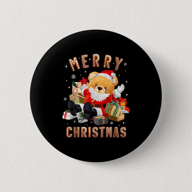Cute Christmas Teddy Bear Santa Claus  6 Cm Round Badge (Front)