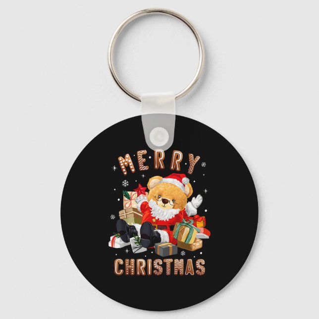 Cute Christmas Teddy Bear Santa Claus  Key Ring (Front)