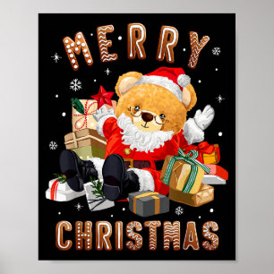 Cute Christmas Teddy Bear Santa Claus  Poster