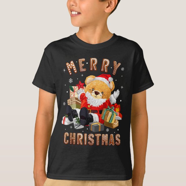Cute Christmas Teddy Bear Santa Claus  T-Shirt (Front)