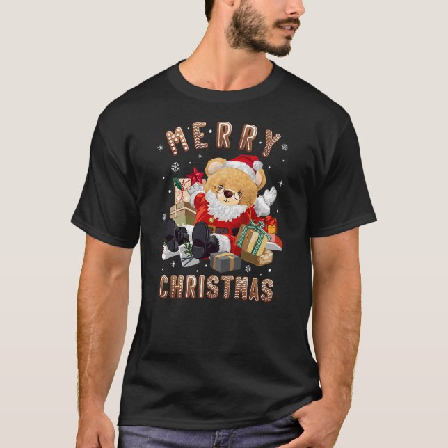 Cute Christmas teddy bear Santa Claus T-Shirt (Front)