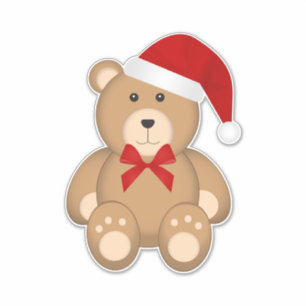 Cute Christmas Teddy Bear Wearing Santa Hat 