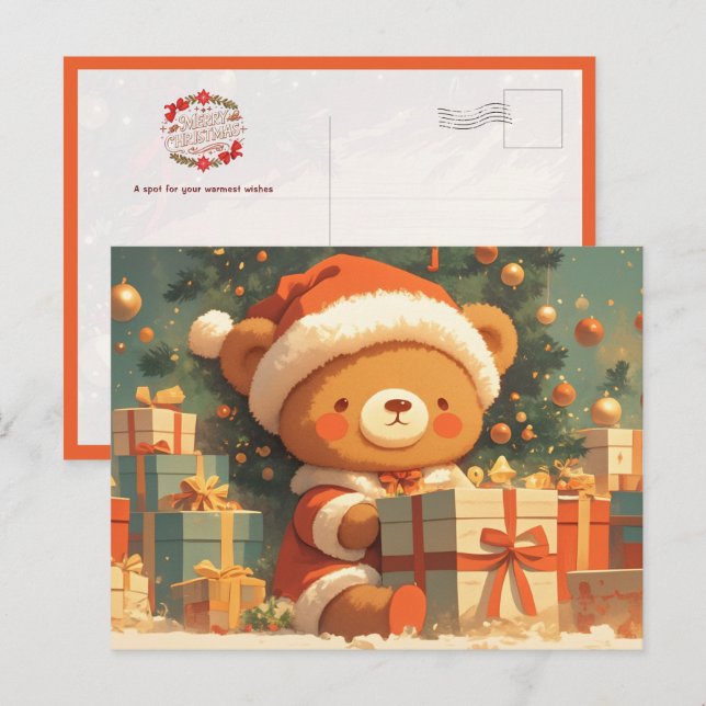 Cute Christmas Teddy Bear with Gifts Postcard (Front/Back)