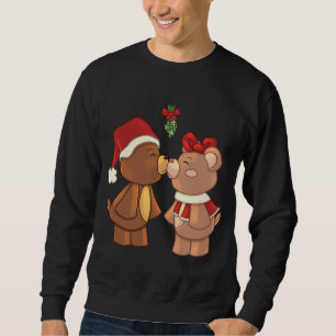 Cute Christmas Teddy Bears Kissing Under Mistletoe Sweatshirt