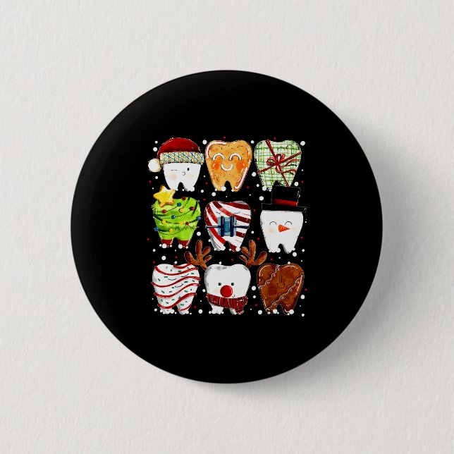 Cute Christmas Teeth Funny Christmas Dentist Denta 6 Cm Round Badge (Front)