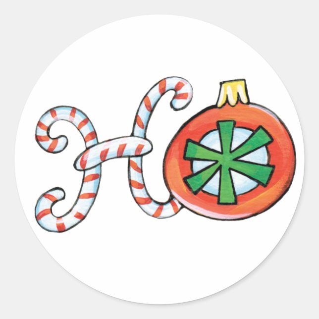 Cute Christmas Text, Ho in Candy Canes Ornaments Classic Round Sticker (Front)