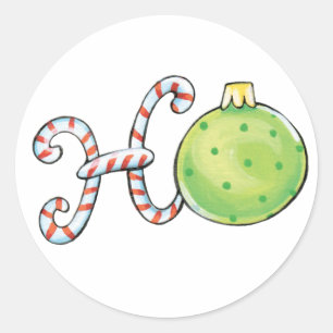 Cute Christmas Text, Ho in Candy Canes Ornaments Classic Round Sticker