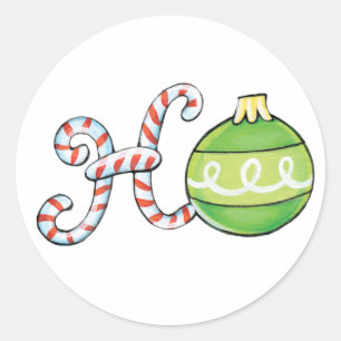 Cute Christmas Text, Ho in Candy Canes Ornaments Classic Round Sticker