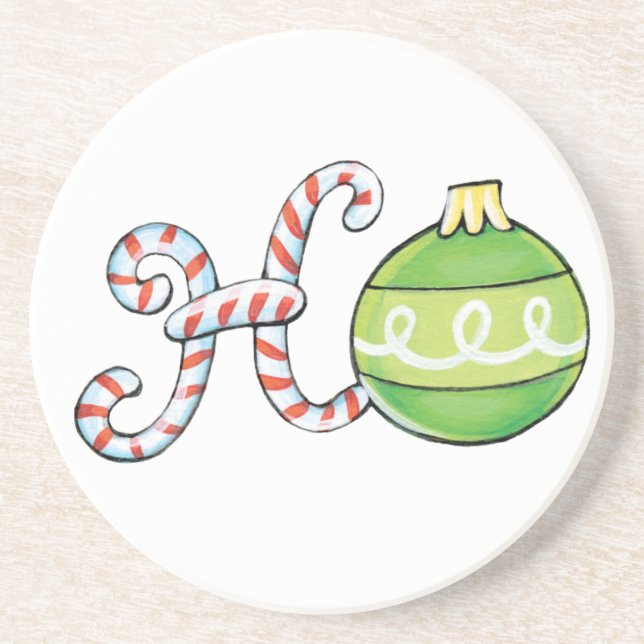Cute Christmas Text, Ho in Candy Canes Ornaments Coaster (Front)