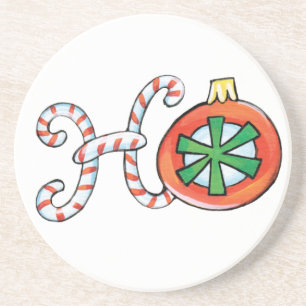 Cute Christmas Text, Ho in Candy Canes Ornaments Coaster