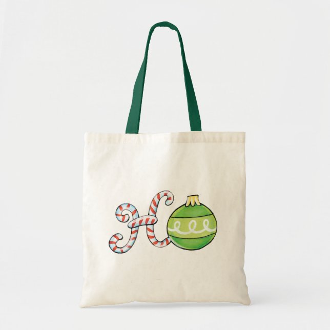 Cute Christmas Text, Ho in Candy Canes Ornaments Tote Bag (Front)