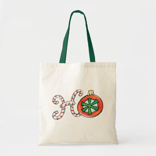 Cute Christmas Text, Ho in Candy Canes Ornaments Tote Bag (Front)
