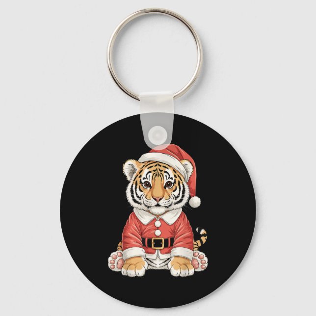 Cute Christmas Tiger Santa Safari Animal  Key Ring (Front)