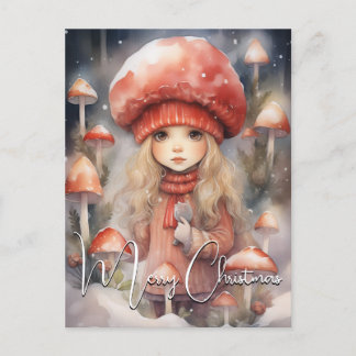 Cute Christmas Toadstool Pixie Holiday Postcard