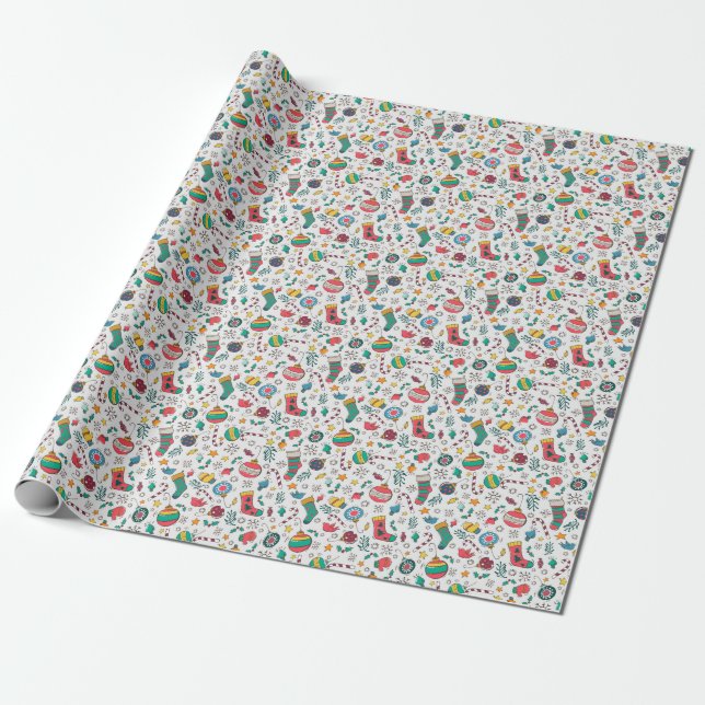 Cute Christmas Toss Print Gift Wrapping Paper (Unrolled)