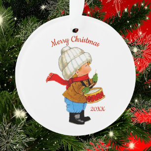 Cute Christmas Tot Boy with Drum Acrylic Ornament