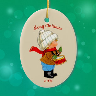 Cute Christmas Tot Boy with Drum Ornament