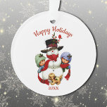 Cute Christmas Tots with Snowman Acrylic Ornament<br><div class="desc">Personalise this acrylic holiday ornament with your own date and optional text on front and back. Darling nostalgic image of two tots hugging a snowman and a cute puppy at their feet . See also other ornaments in this same design collection.</div>