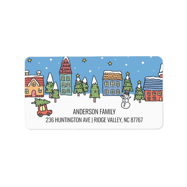 Cute Christmas Town Address Label (Front)
