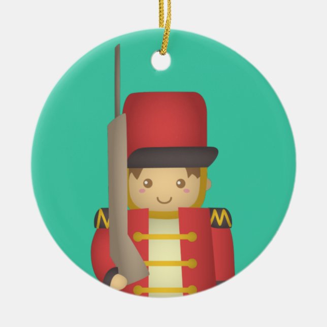 Cute Christmas Toy Soldier Boy in Red Ceramic Tree Decoration (Front)