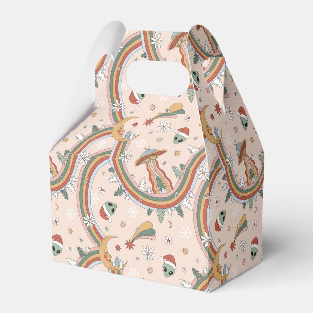 Cute Christmas Tree Alien Rainbow Holiday Pattern Favour Box (Front Side)