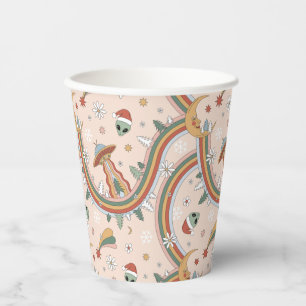Cute Christmas Tree Alien Rainbow Holiday Pattern Paper Cups
