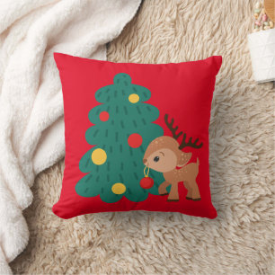Cute Christmas tree and deer kids Cushion