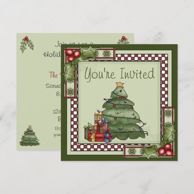 Cute Christmas Tree and Gifts Holiday Party Invitation (Front/Back)