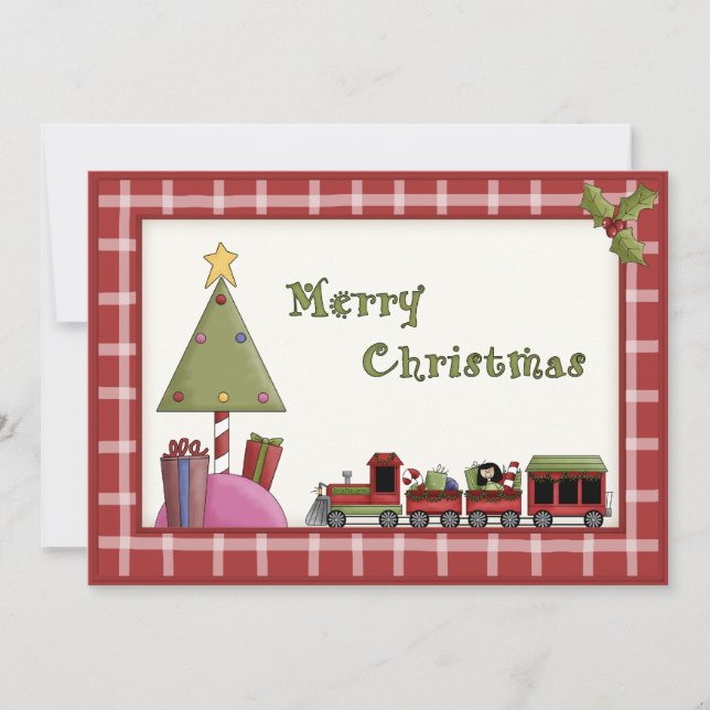 Cute Christmas Tree and Toy Train Party Invitation (Front)