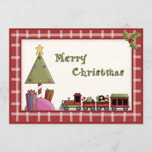 Cute Christmas Tree and Toy Train Party Invitation