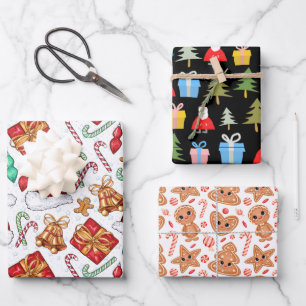 Cute Christmas tree bells gingerbread pattern Wrapping Paper Sheet