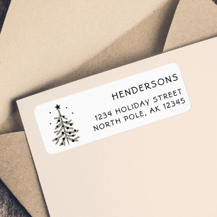 Cute Christmas Tree Black & White Return Address