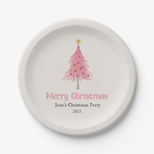 Cute Christmas Tree Blush Pink Party Napkins Paper Plate
