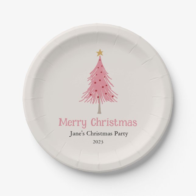 Cute Christmas Tree Blush Pink Party Napkins Paper Plate (Front)