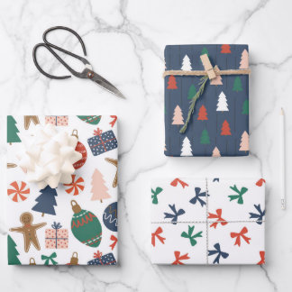 Cute Christmas Tree & Bows Pattern Wrapping Paper Sheet