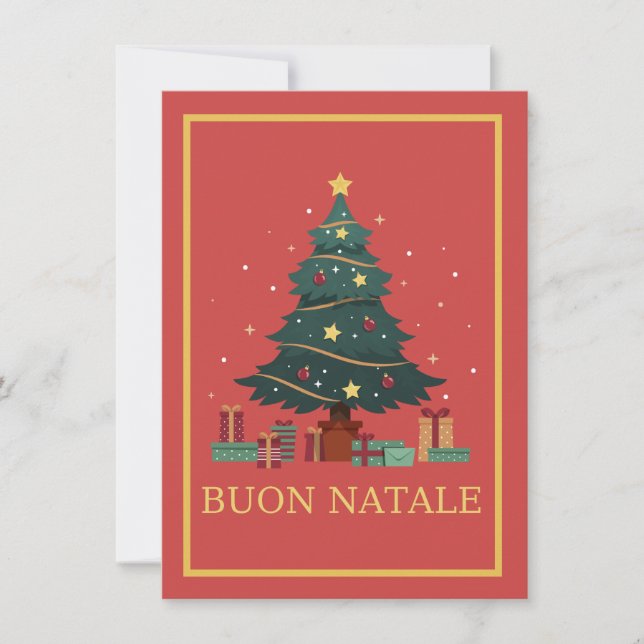 Cute Christmas Tree Buon Natale Holiday Greeting  Card (Front)