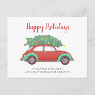Cute Christmas Tree Car Corporate Business Holiday Postcard