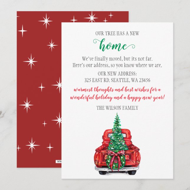 Cute Christmas Tree Car We've Moved Holiday Cards (Front/Back)