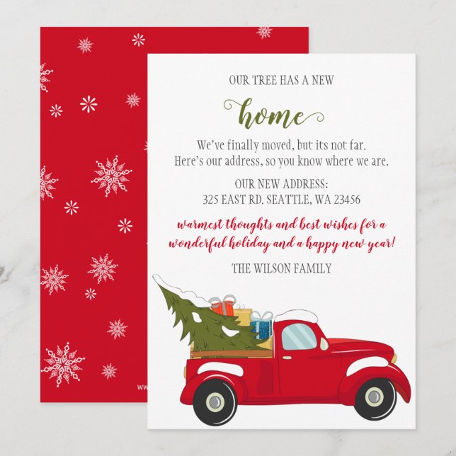 Cute Christmas Tree Car We've Moved Holiday Cards (Front/Back)