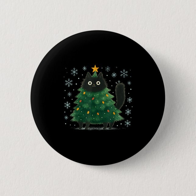 Cute Christmas Tree Cat Funny Holiday Snowflake  6 Cm Round Badge (Front)