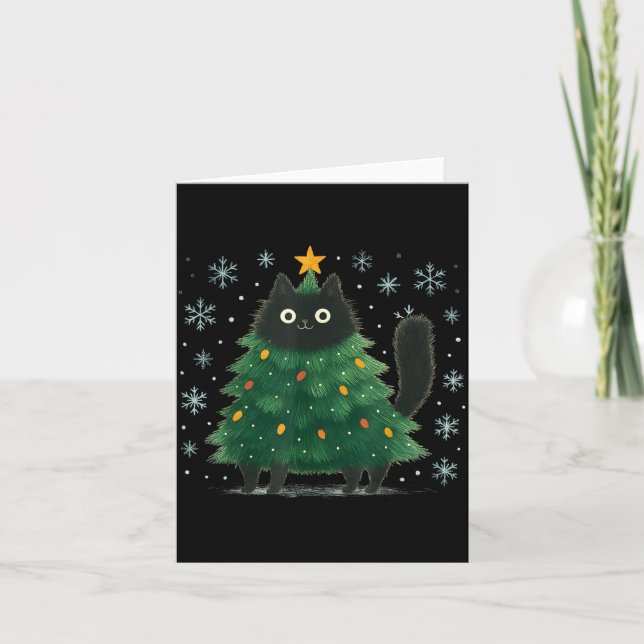 Cute Christmas Tree Cat Funny Holiday Snowflake  Card (Front)
