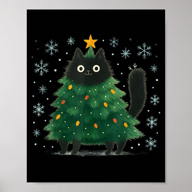 Cute Christmas Tree Cat Funny Holiday Snowflake  Poster (Front)
