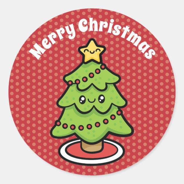 Cute Christmas Tree Classic Round Sticker (Front)
